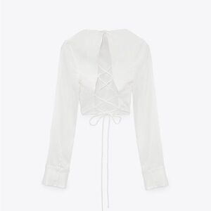 Zara White Lace-Up Crop Top